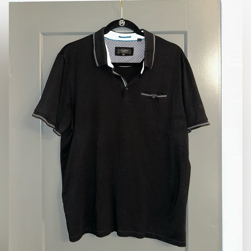 Ted Baker London Size 5 Black and Grey Short Sleeve Polo